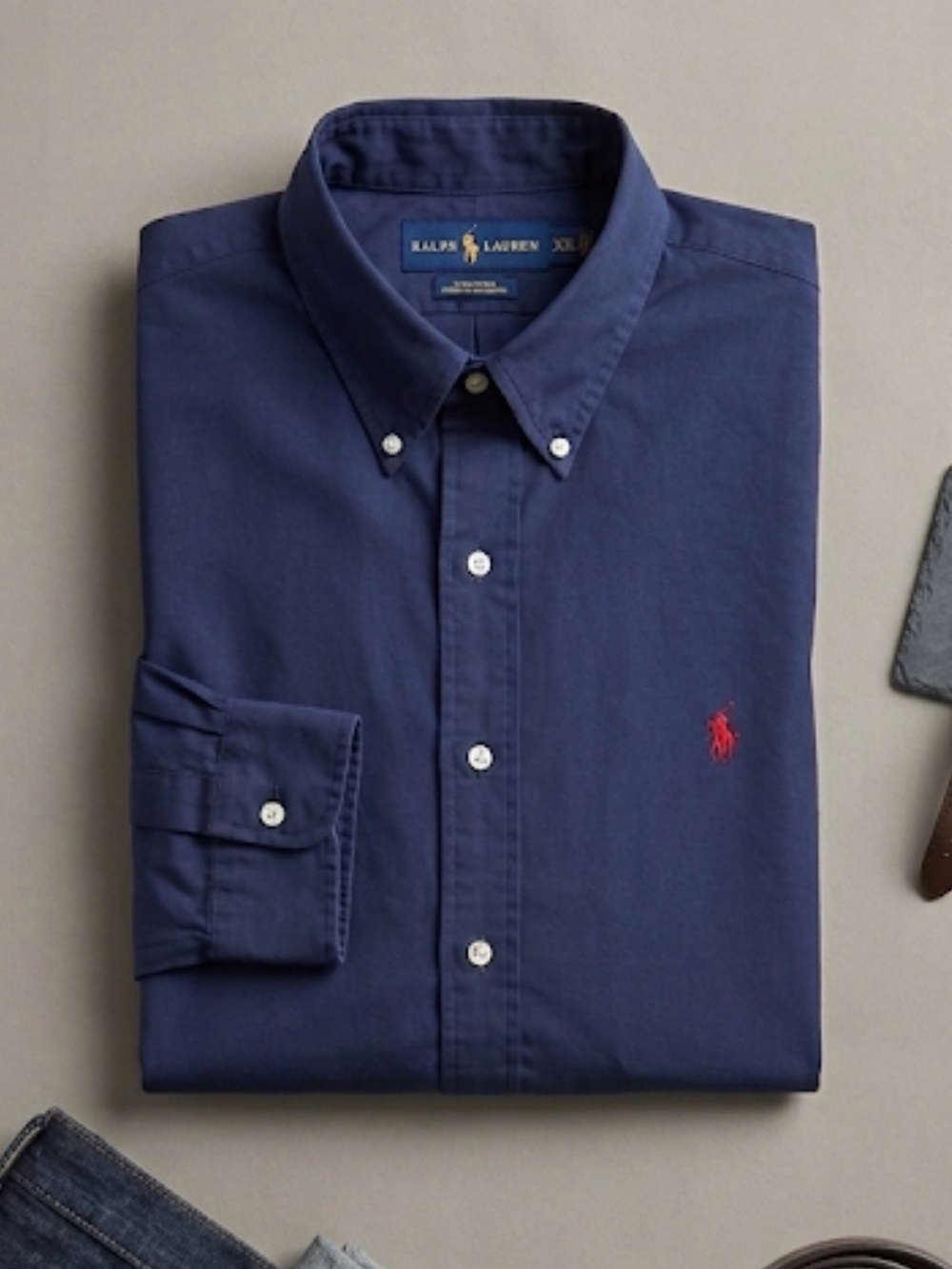 Ralph Lauren Men's XXL Navy Blue Classic Fit Button Down Shirt 100% Cotton
